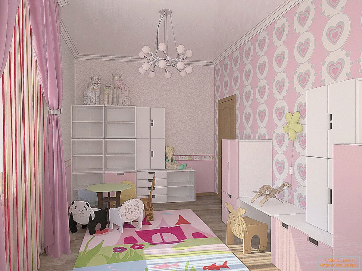 Нежно розови нюанси в дизайна на детската стая за малката принцеса