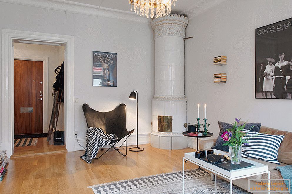 Интериор на двустаен апартамент в скандинавски стил в Стокхолм