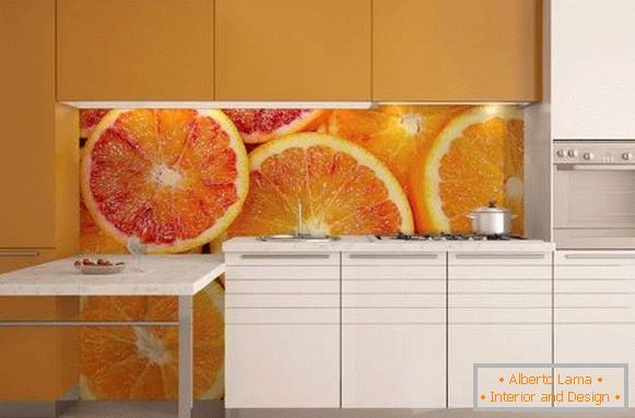 Фото тапети във вътрешността на кухнята - дизайн с плодове