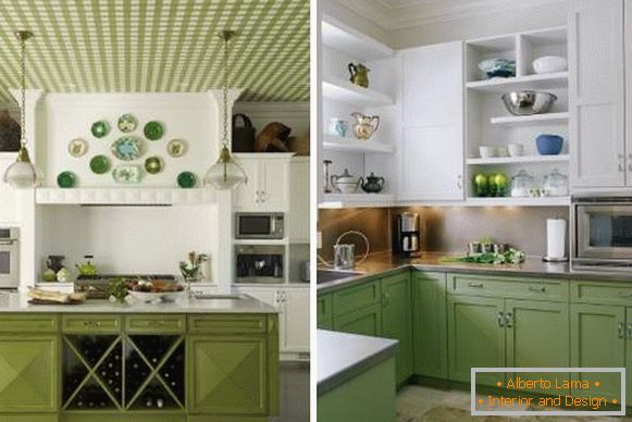 Бяла зелена кухня - фото дизайн в интериора