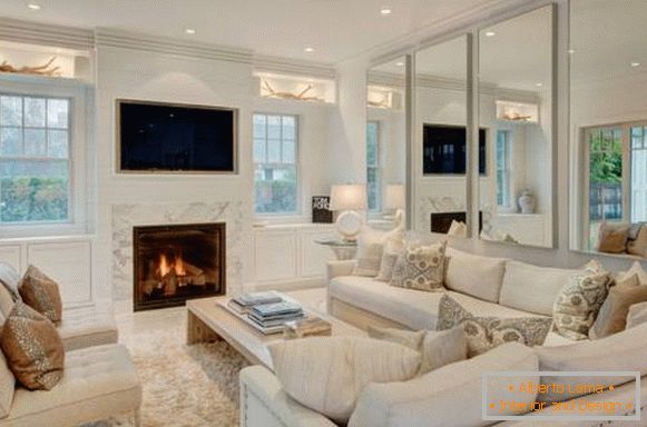 Бели мебели за хола - снимка на елегантния интериор