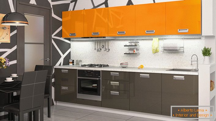 Модулни кухненски комплекти от оранжев цвят - идеално решение за организиране на уютен, топъл интериор.