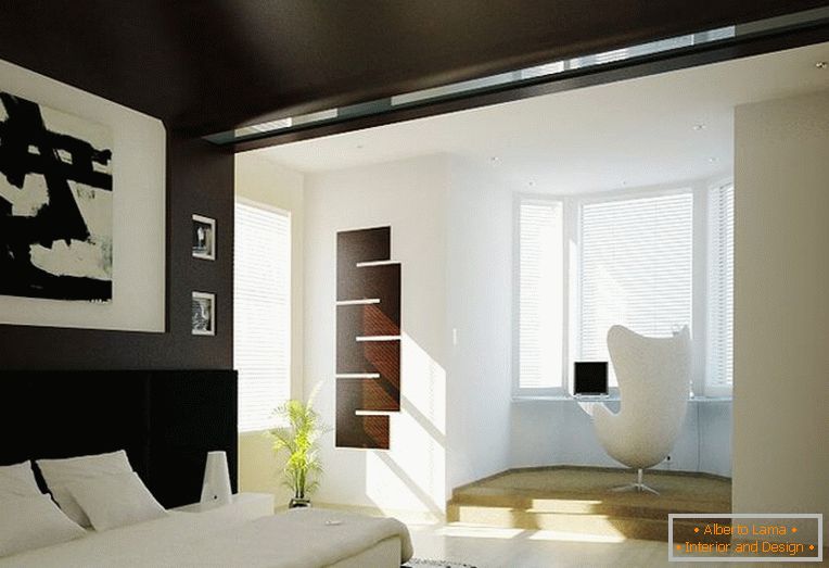 Уютна спалня с черен таван и стени