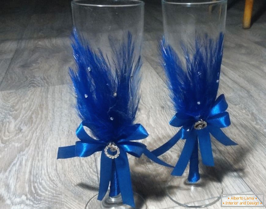 Декорация на сватбени очила с пера