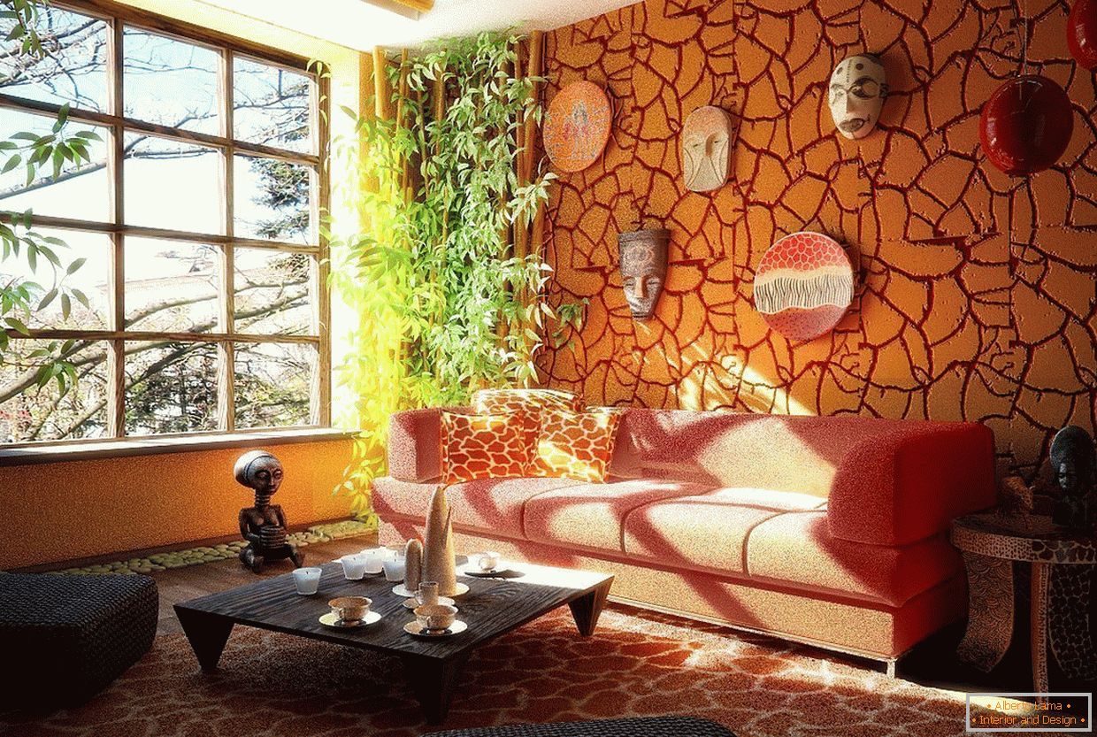 Оранжева декоративна мазилка в дизайне гостиной