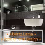 Дизайн на банята в черно с бял под