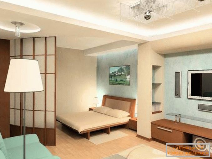 Дизайн на 1-стаен апартамент в Хрушчов - снимка на стая с легло