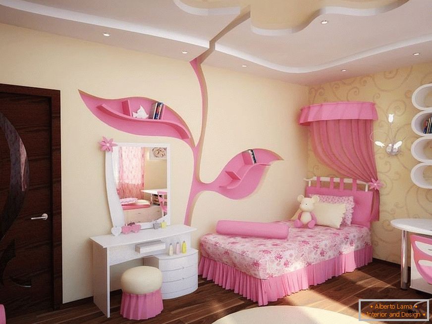 Жълто-розова спалня за момиче