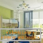 Цветни лампи и полилей на тавана на детската стая