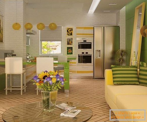Дизайн на кухнята на хола в частна къща в модерен стил - идеи от 2017 година