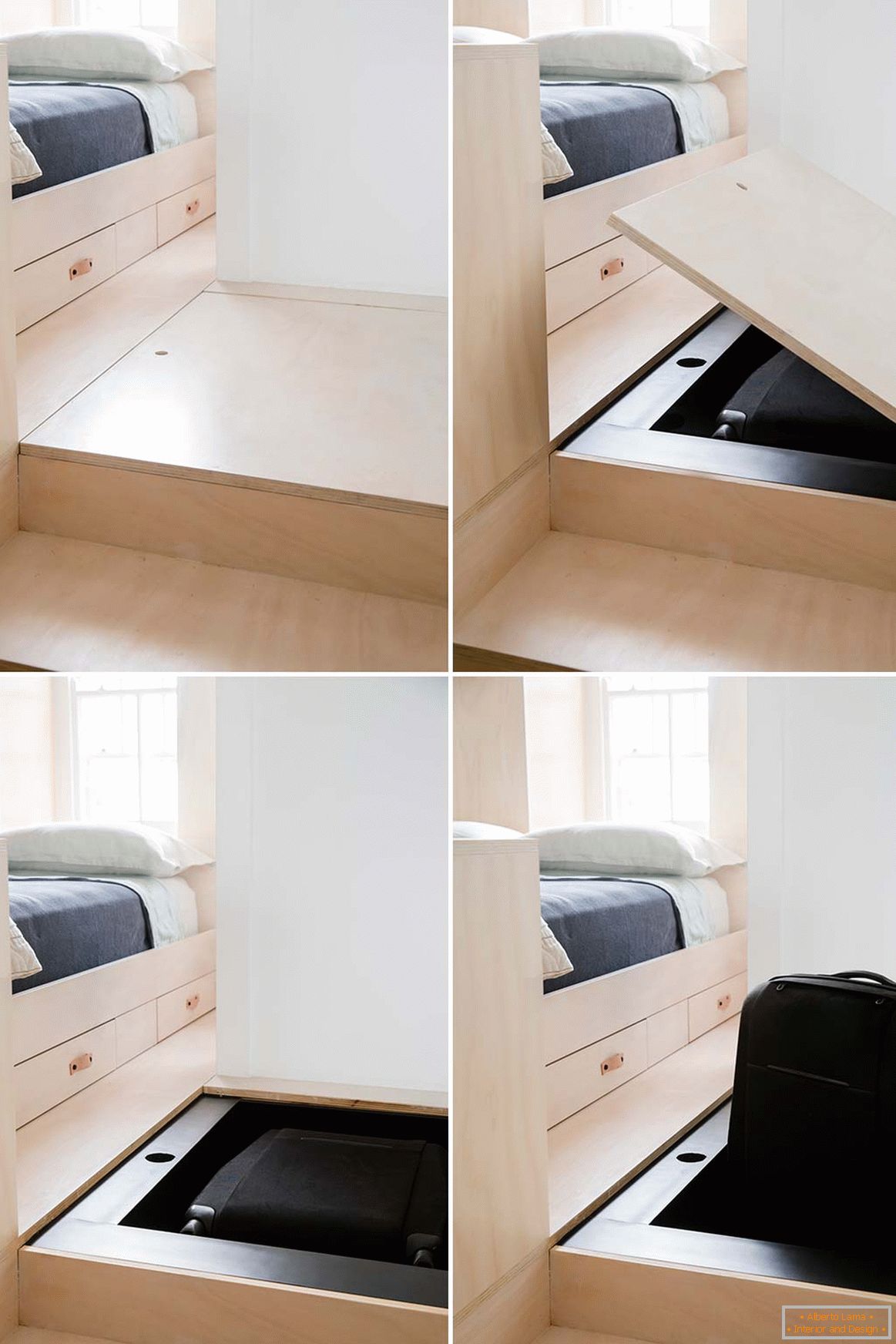 Интериорен дизайн на малък апартамент в Сидни - чемодан в ящике