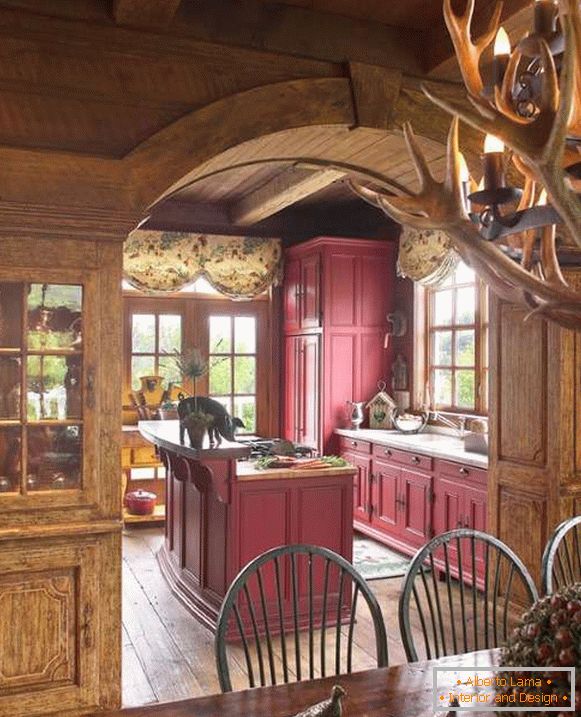 Интериорен дизайн на дървена къща - снимка на кухненски стил в кухнята