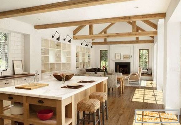 Интериорен дизайн на къща - снимка на комбинирана кухня с хол