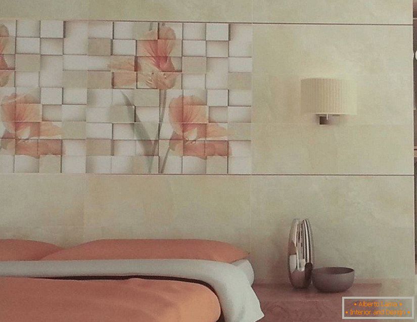 Керамични плочки на стената близо до леглото