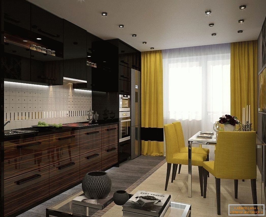 Черна и жълта интериорна кухня