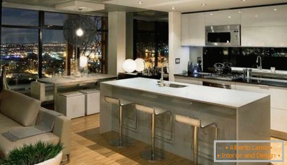 кухненски дизайн, комбиниран с хол в апартамент, снимка 25