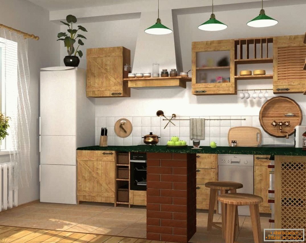 Просторна кухня с дървени фасади
