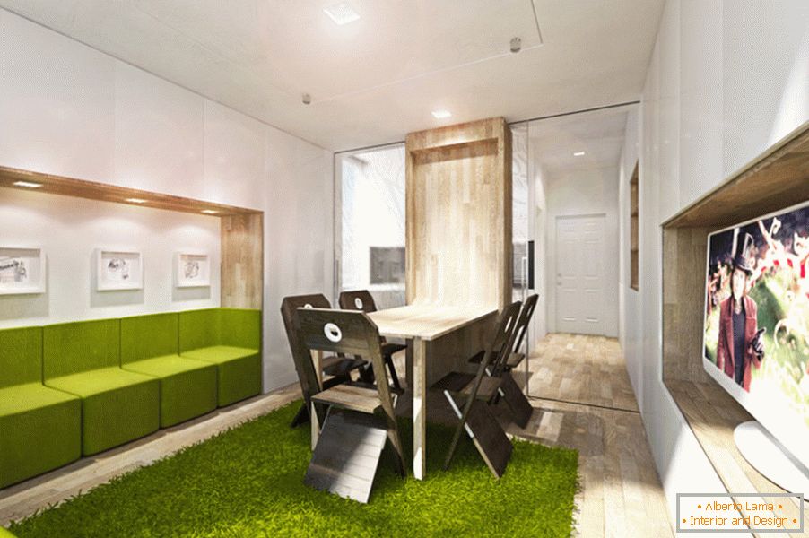 Дизайнерски трансформатор за апартамент: трапезария в хола