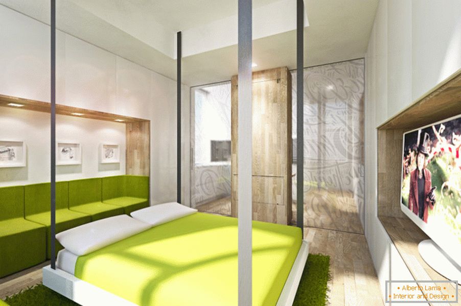 Апартамент дизайн трансформатор: легло в хола