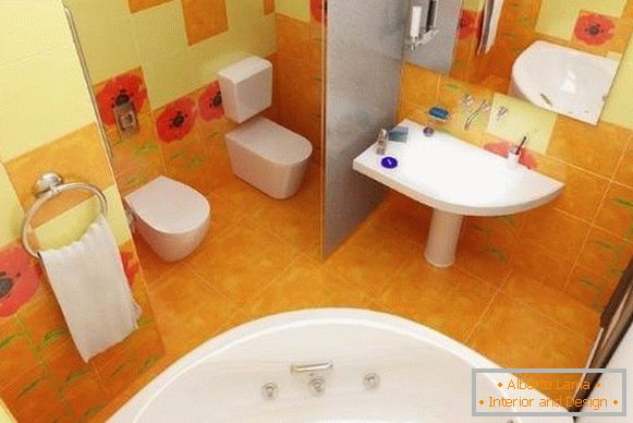 Дизайн на комбинираната баня - снимка в ярки цветове