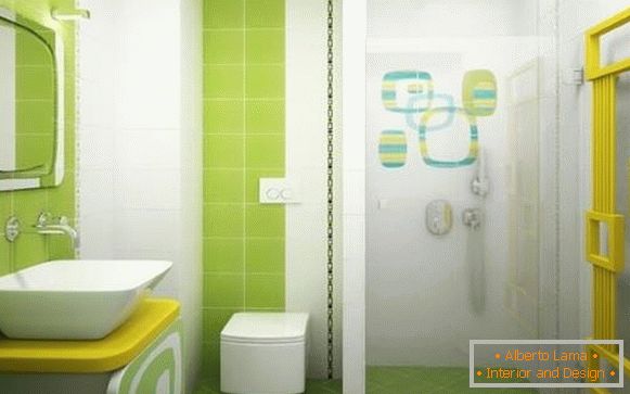 Комбинирана баня в зелени цветове и душ кабина