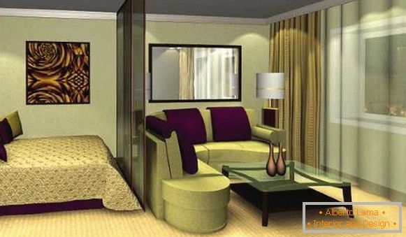 Малка стая - стая за спалня в дизайна на малък апартамент в Хрушчов