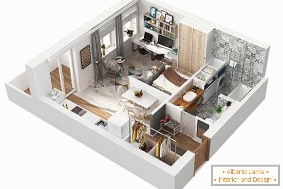 Планирайте 3D проект на едностаен апартамент 40 кв.м.