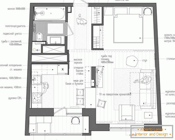 Проект за фото проектиране на едностаен апартамент от 40 кв.м.