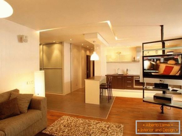 Модерен дизайн на едностаен апартамент: освещение