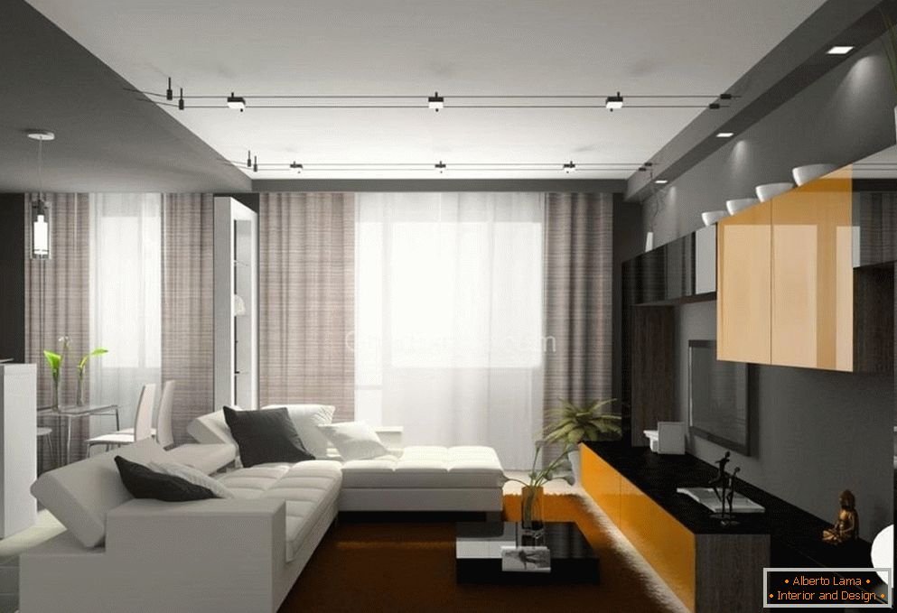 Бял диван и кафяв килим в хола