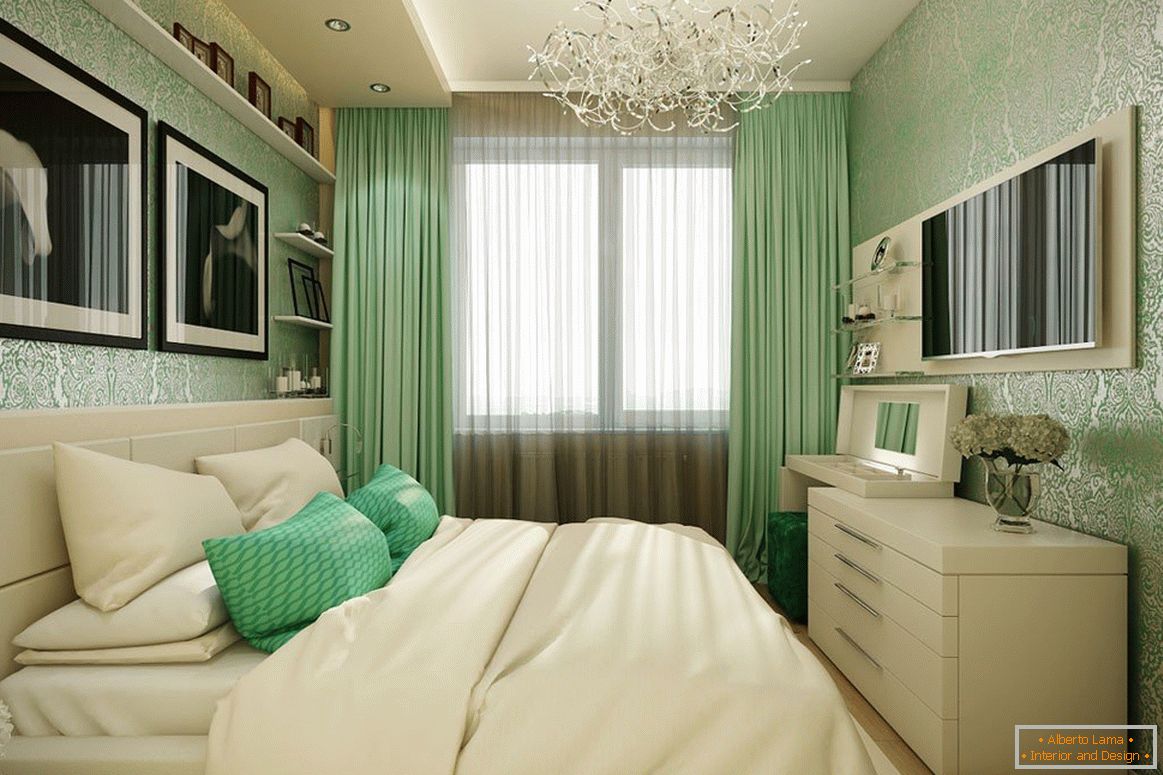 Спалня в бежово-зелени цветове
