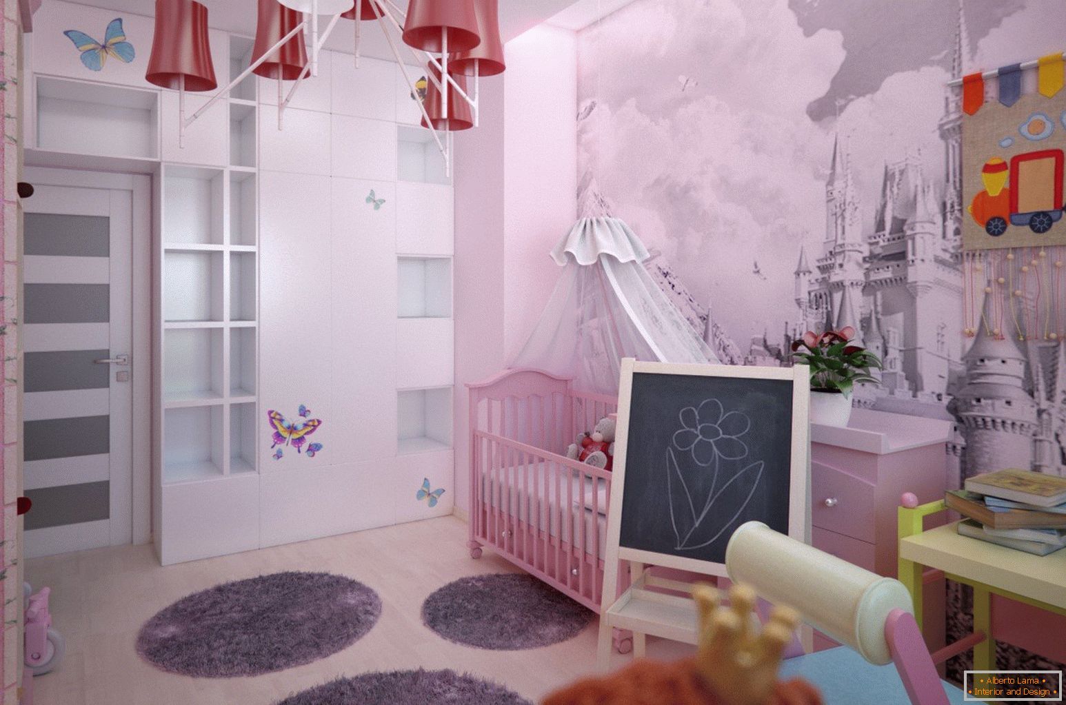 Интериорен дизайн на детската стая на момичето с ключалка