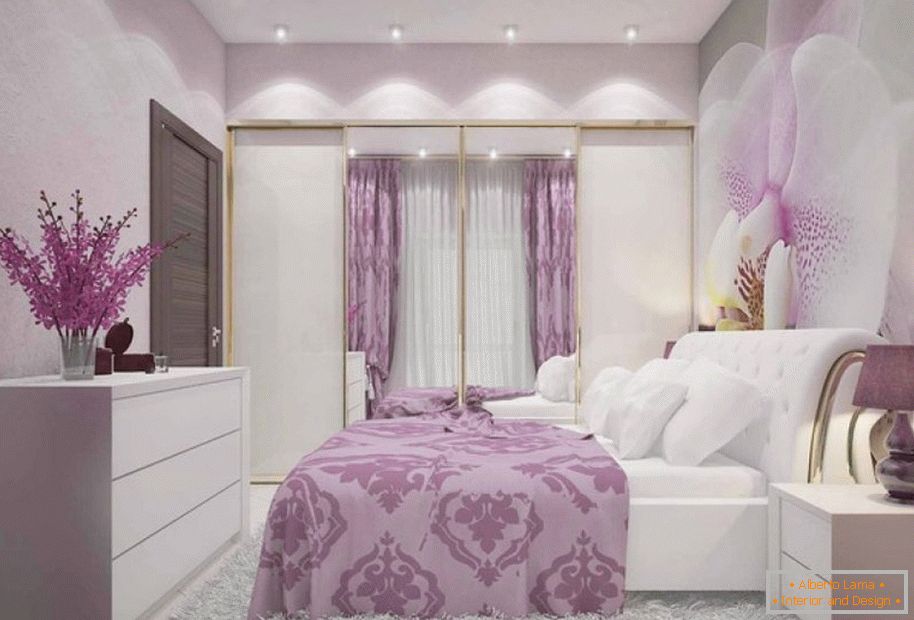 Снимка Стенопис в спальне с сиреневым интерьером