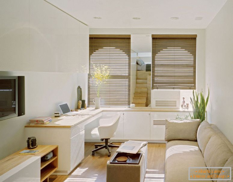 съвременен елегантен-малки-апартаменти-дизайн-че-е-бяло-модерен-бетонна стена-да-да-декор-с-модерен-кафяво-дивани-че-може да добавите най-красотата-вътре