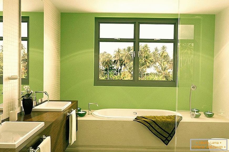 Баня с прозорец в зеленом дизайне