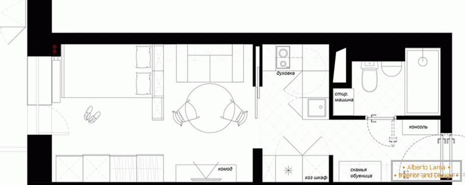 План за обзавеждане на мебели в студио апартамент