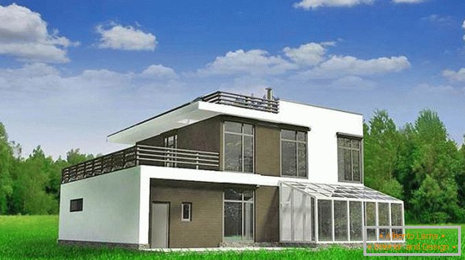 проекти на двуетажни къщи с плосък покрив