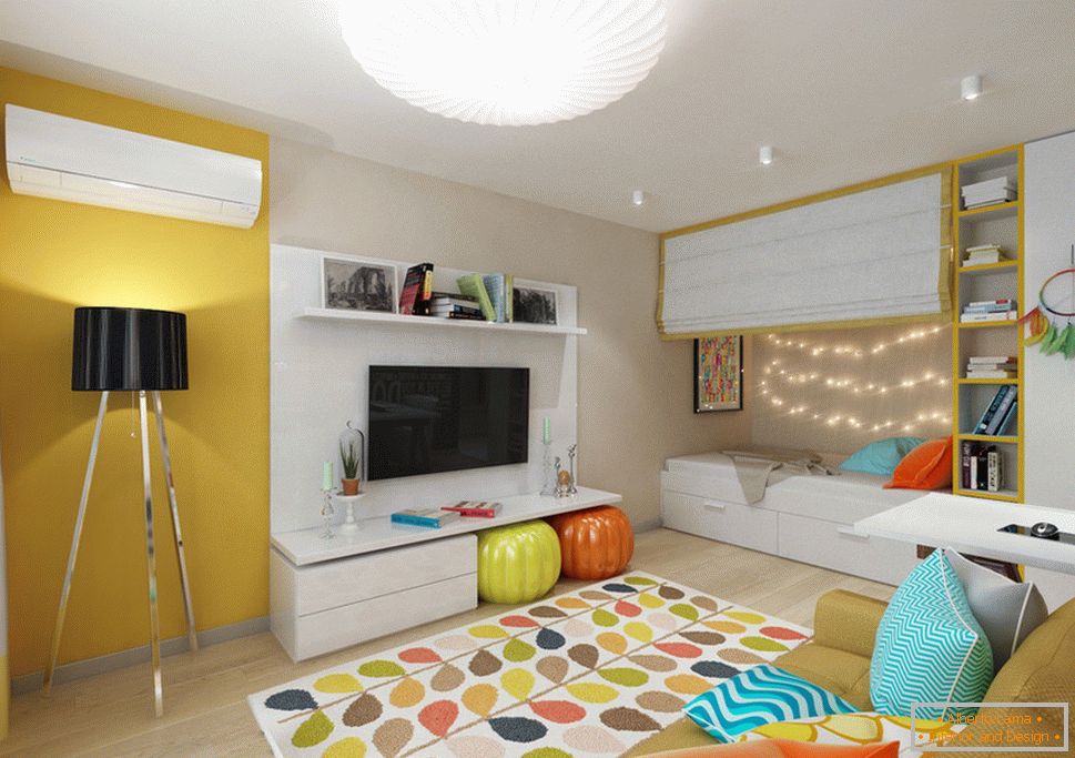Цветен интериорен дизайн на малък апартамент