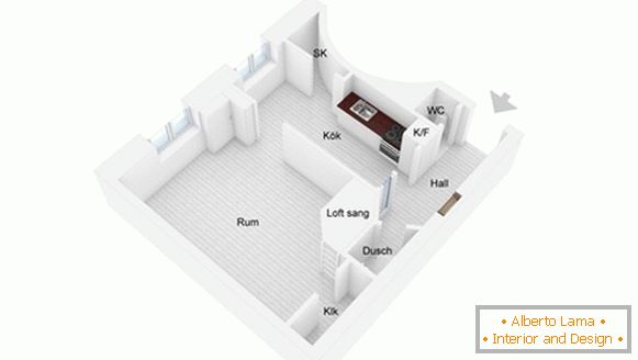 Планът на малък апартамент в Швеция