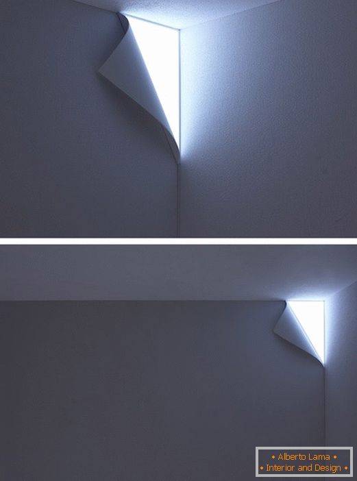 Осветител в стената под формата на сгънат ръб хартия