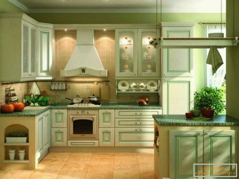 Мебели в цвета на стените в кухнята