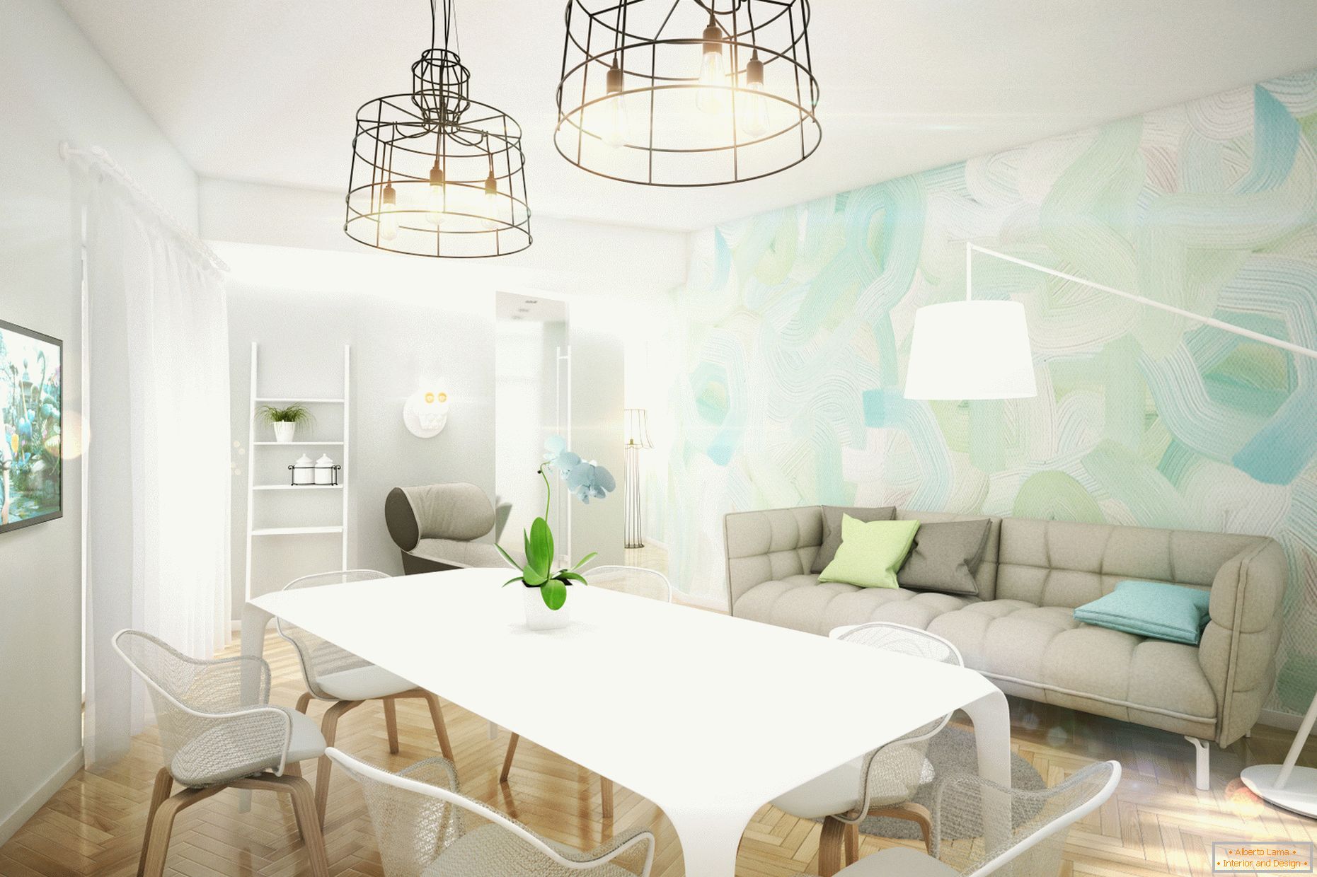 Дизайнерски апартамент в пастелни цветове: хол
