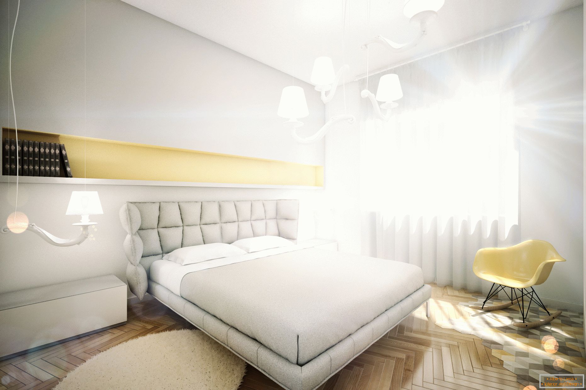 Дизайнерски апартамент в пастелни цветове: спалня