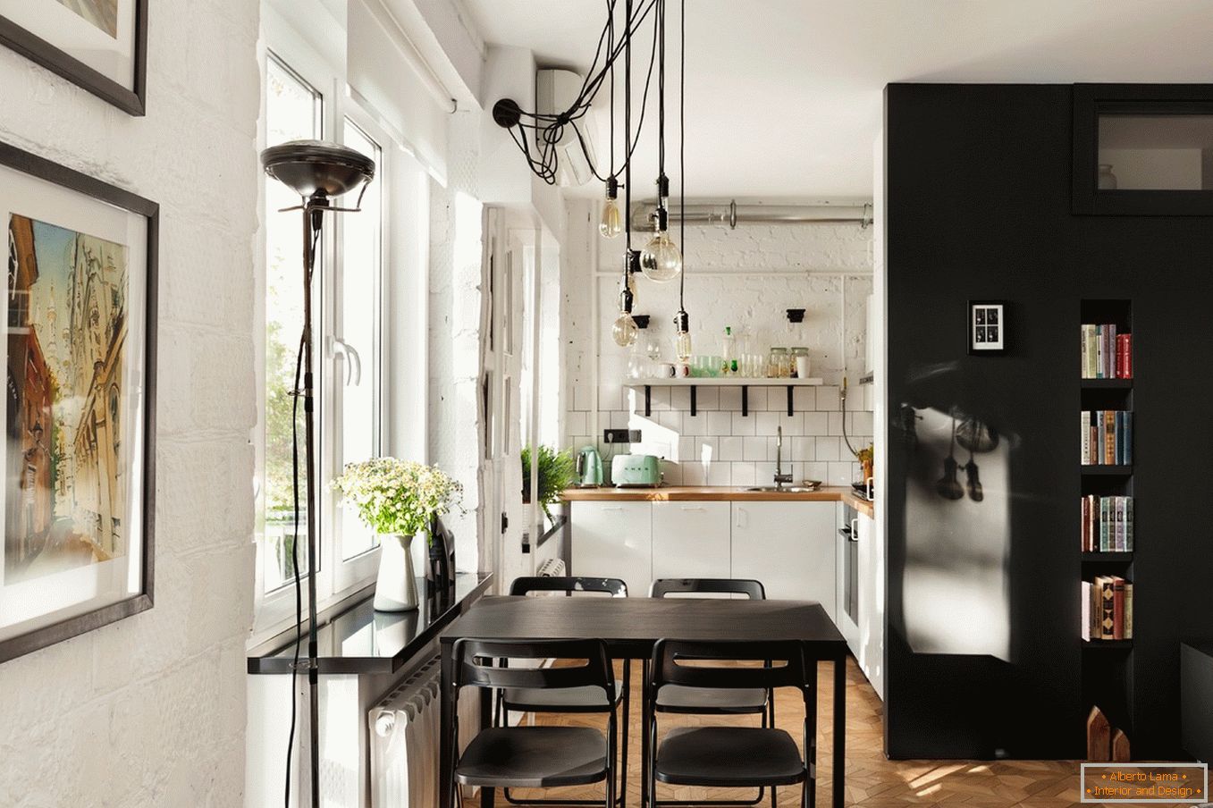 Дизайн на малка кухня в черно и бяло