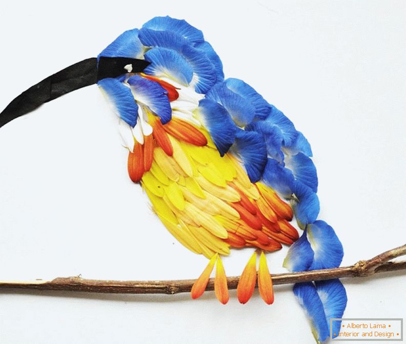Екзотични птици от венчелистчета от цветя, проект Хонг Йи