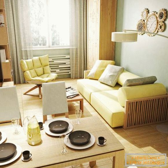 Най-красивите едностайни студийни апартаменти - кухненският интериор на фото дизайна