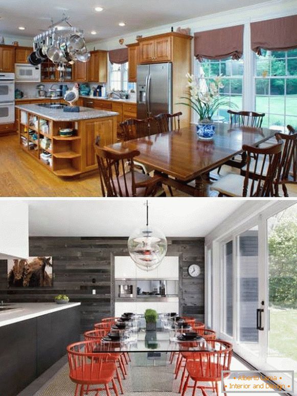 Кухненски дизайн в частна къща преди и след снимки