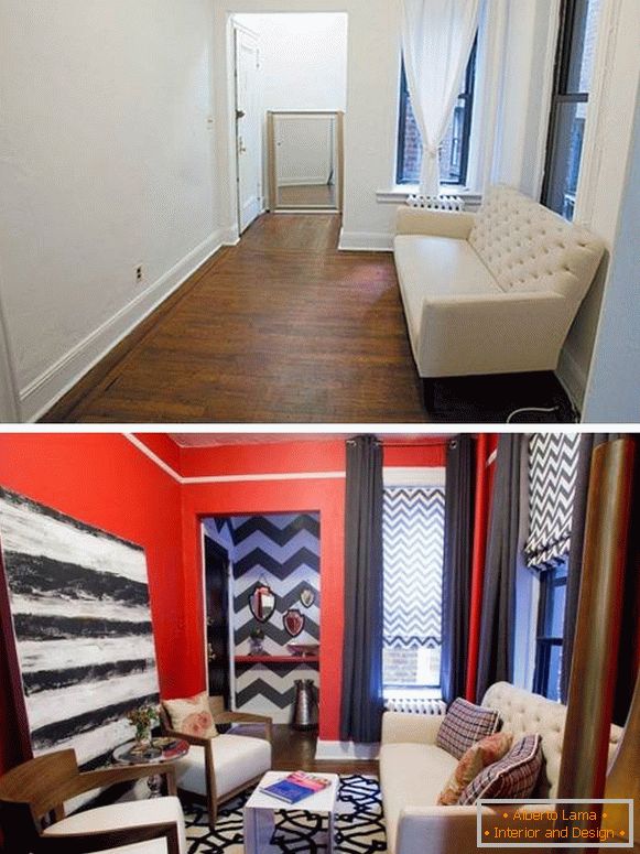 Снимка на интериора преди и след това в частна къща
