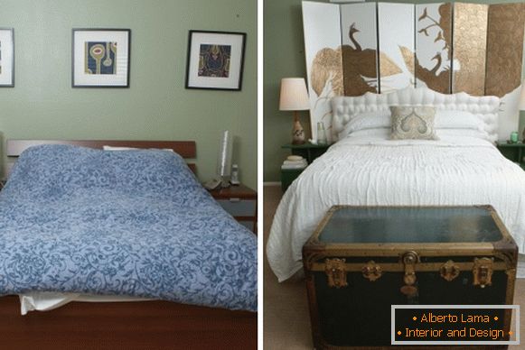 Интериор на спалня в частна къща преди и след ремонта