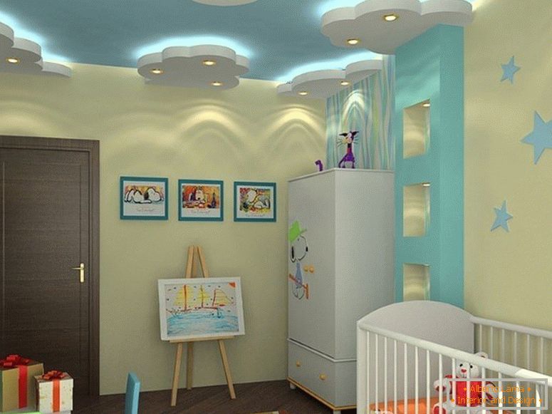 Задно осветяване по стените и тавана на детската стая